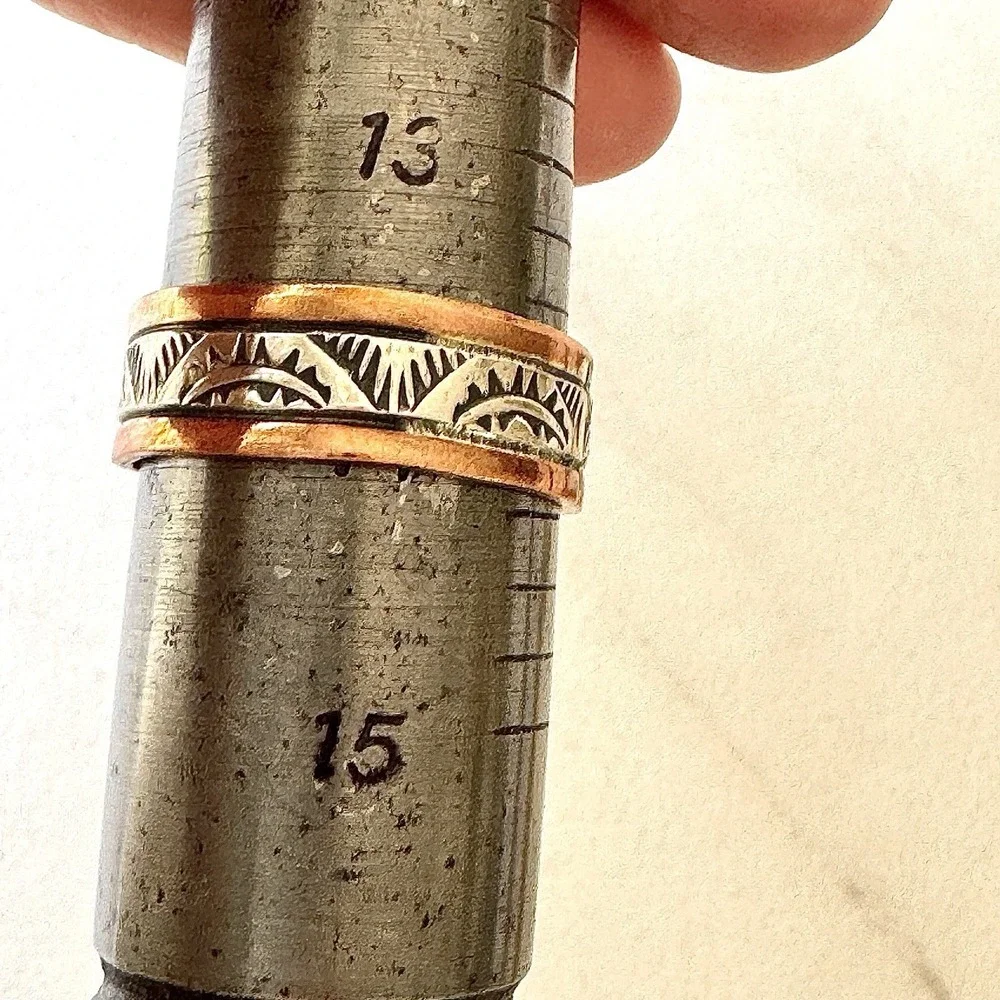 Mens Navajo Sterling Copper Wedding Band Sz 14 Ring Signed Secatero Native Amer